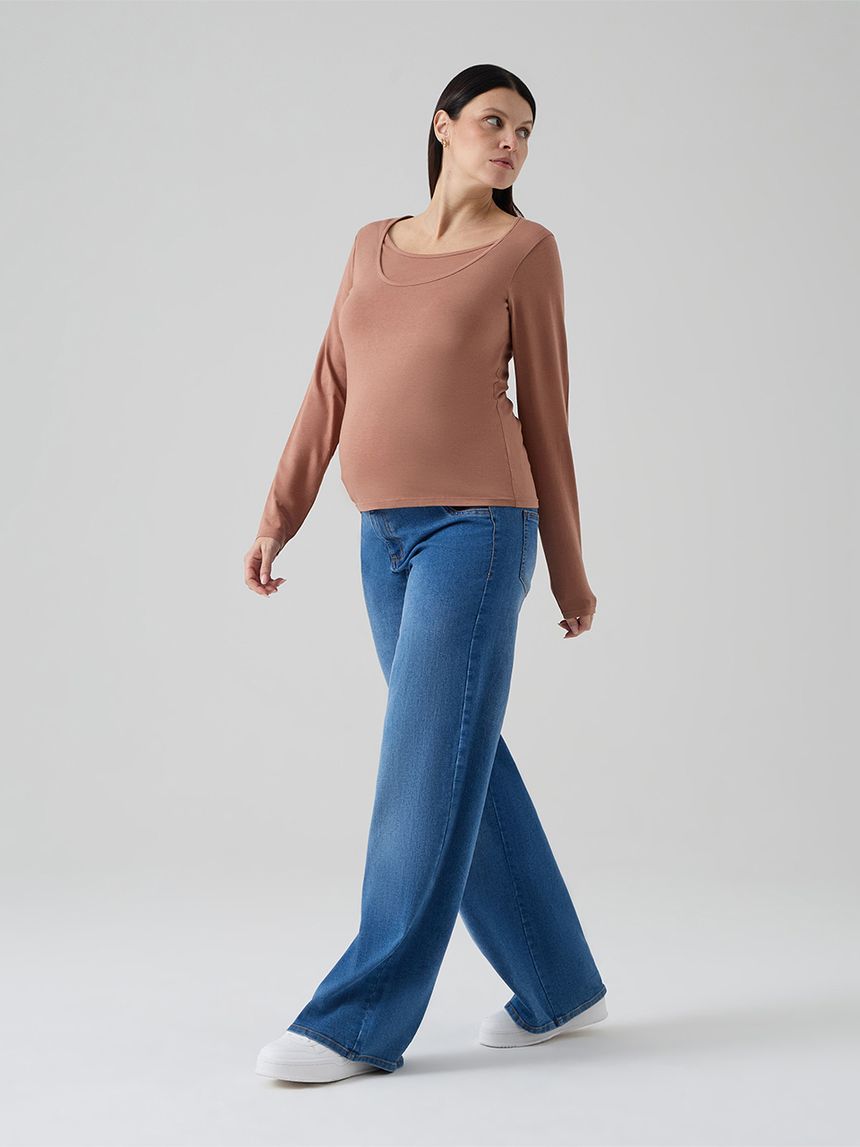 T-shirt allattamento marrone maniche lunghe