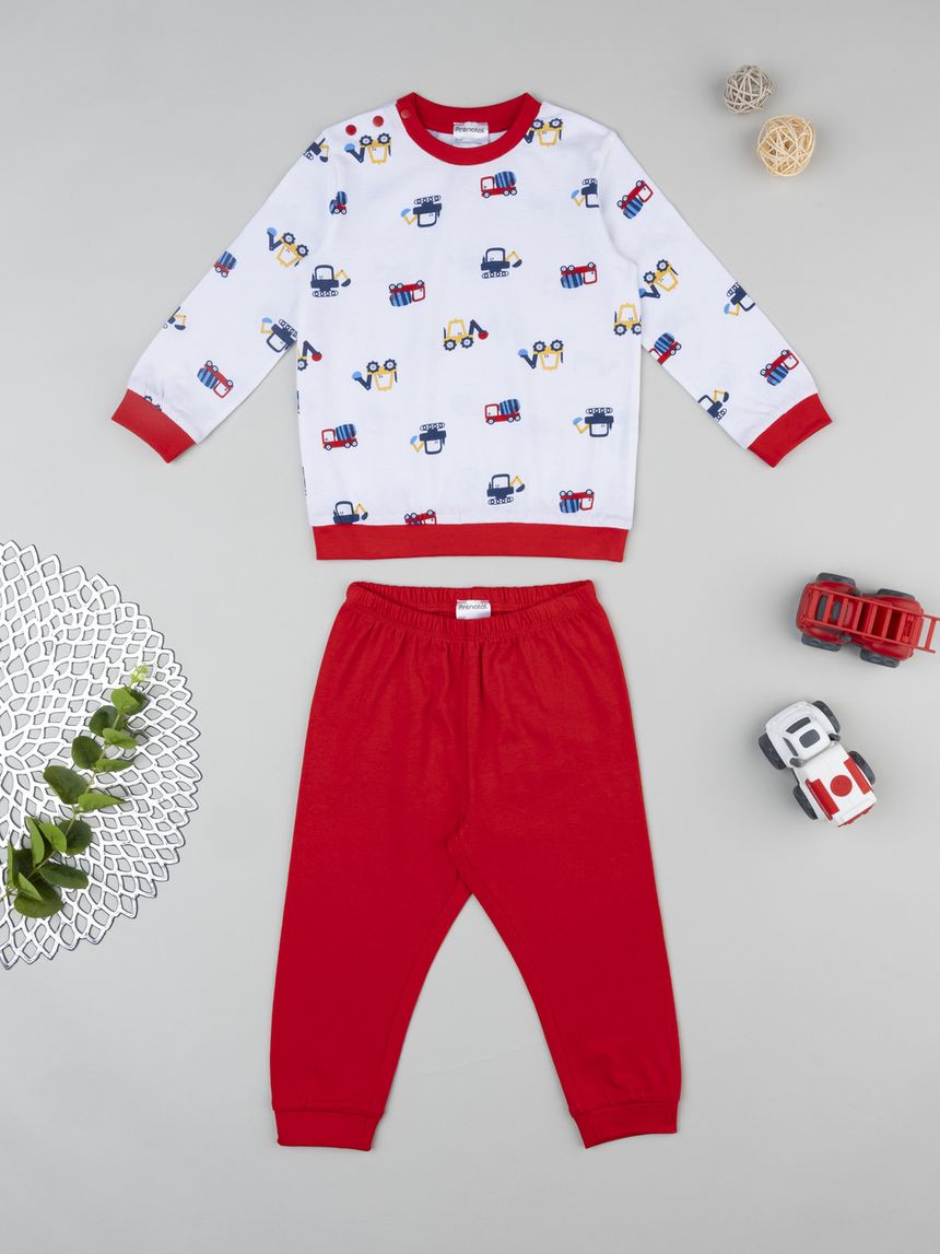 Pigiama bimbo bianco/rosso automezzi