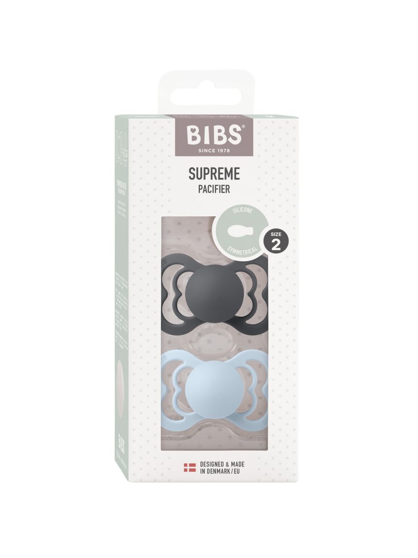 Set 2 ciucci supreme simmetrico tettarella silicone color ferro-baby blu size 2 | 6+ mesi - bibs