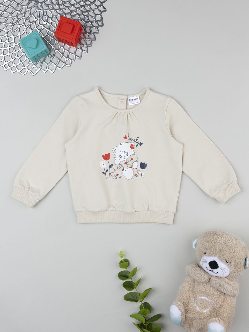 Felpa bimba beige stampata