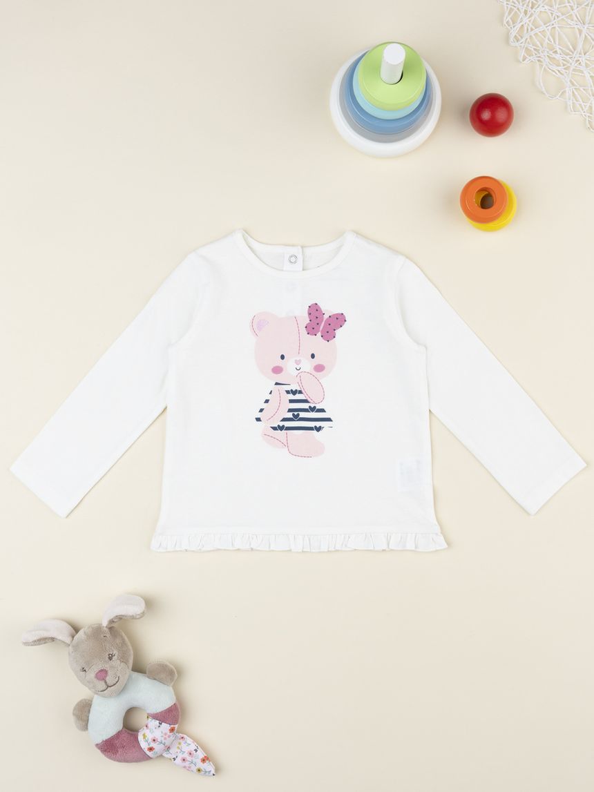 T-shirt bimba bianca stampa orso