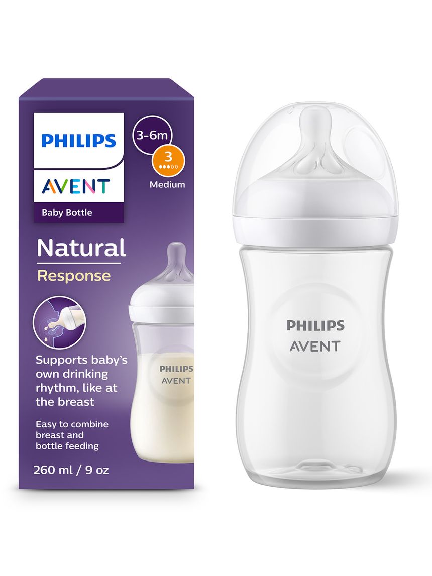 Biberon natural response 260 ml, con tettarella flusso 3 (medio). età consigliata: 3-6m. biberon 1 pz: scy903/01 - philips avent
