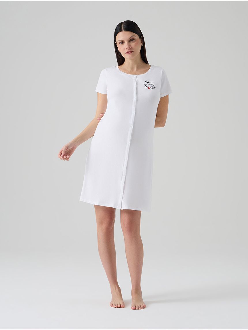 Camicia da notte pre-parto bianca con stampa