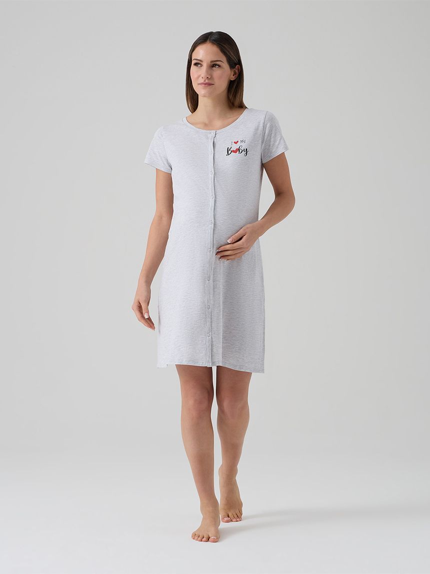 Camicia da notte pre-parto grigia con stampa