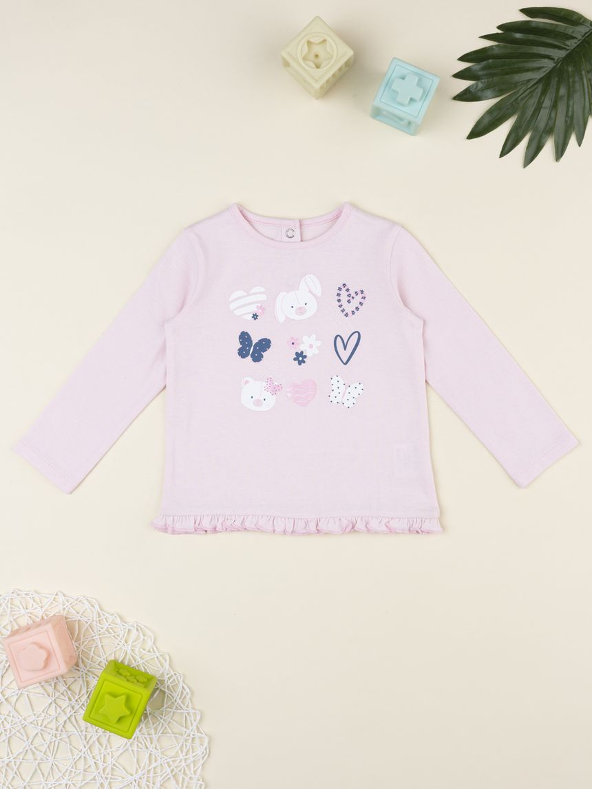 T-shirt bimba rosa cuori