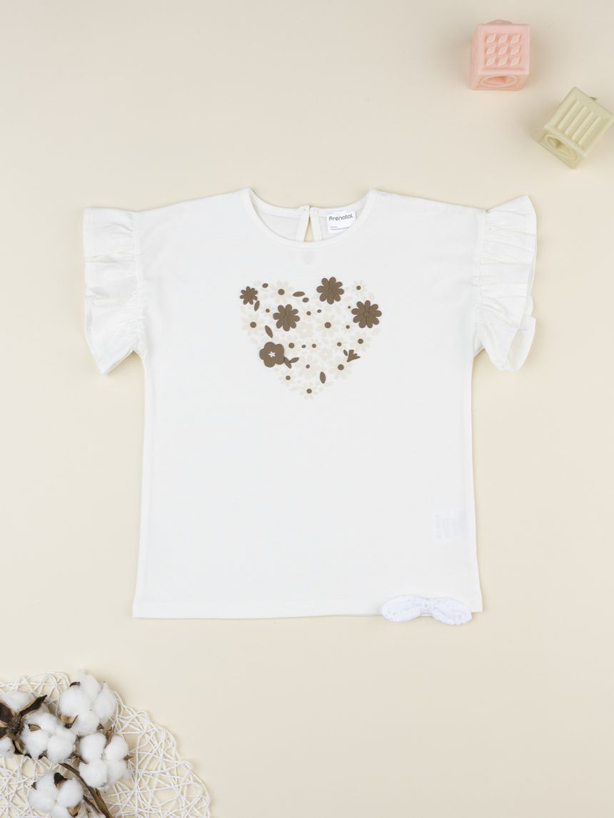 T-shirt bimba bianca stampa rilievo