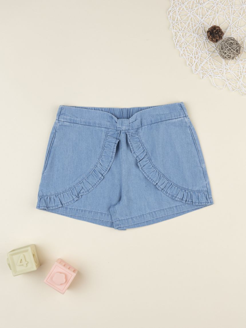 Shorts bimba chambray con frill