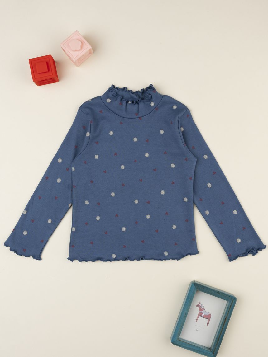 T-shirt invernale blu bambina stampa allover