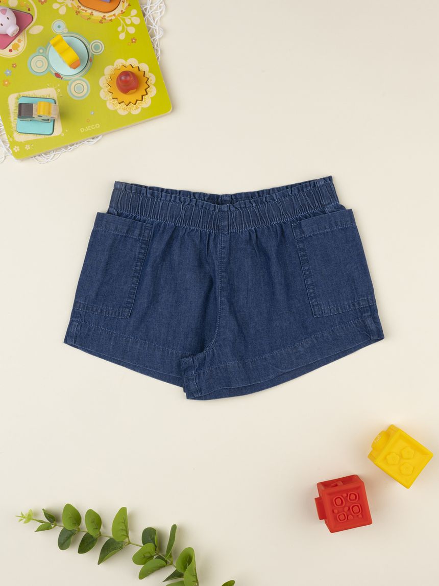 Shorts bimba denim scuro con tasche