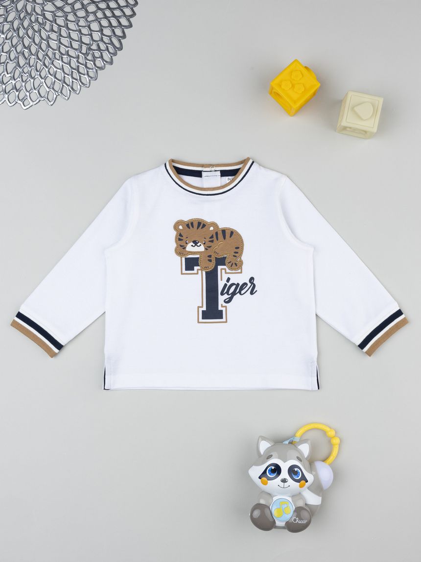 T-shirt bimbo bianca stampa e patch tigre