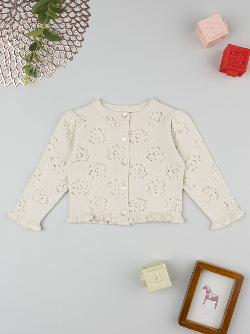 Cardigan bimba beige traforato