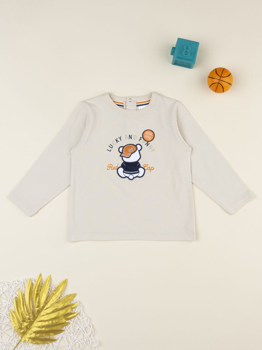 T-shirt bimbo beige stampa basket