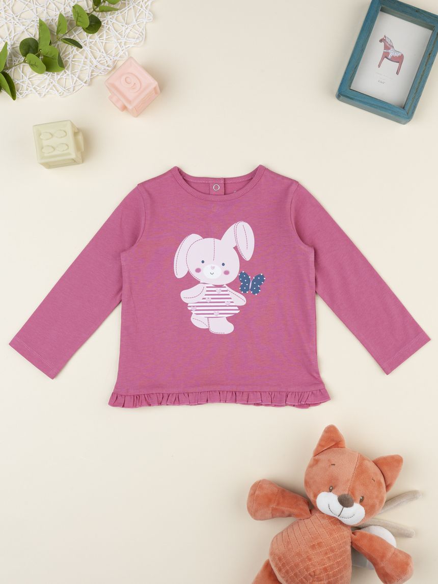 T-shirt bimba rosa stampa coniglio