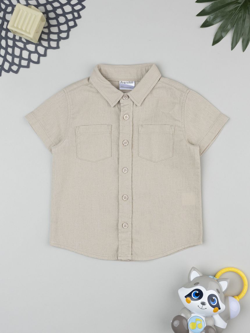 Camicia lino bimbo marrone