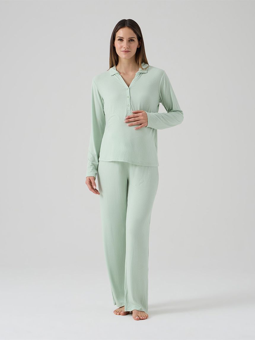 Pigiama allattamento costina verde