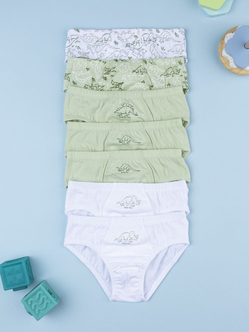 Pack 7 slip bimbo verde/bianco dinosauti