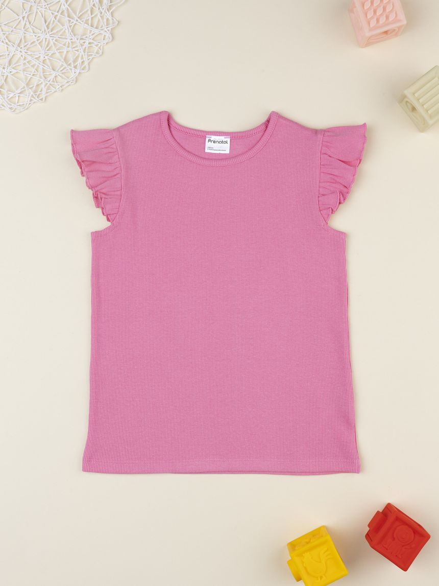 T-shirt bimba rosa frill maniche