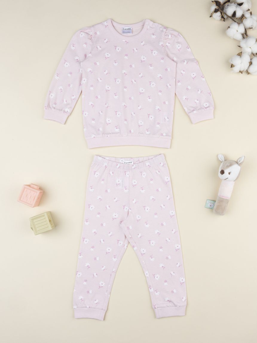 Pigiama 2 pezzi bimba rosa margherite