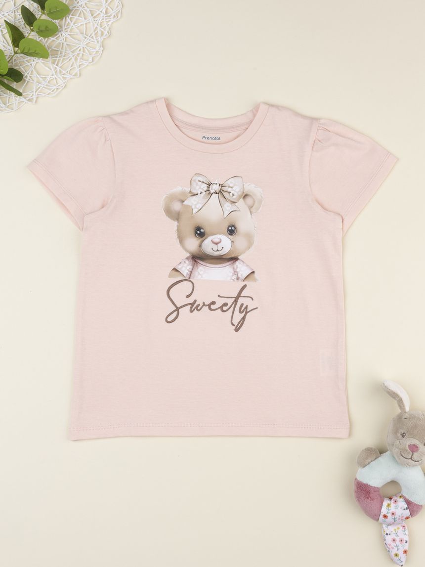 T-shirt bimba rosa stampa orsetto