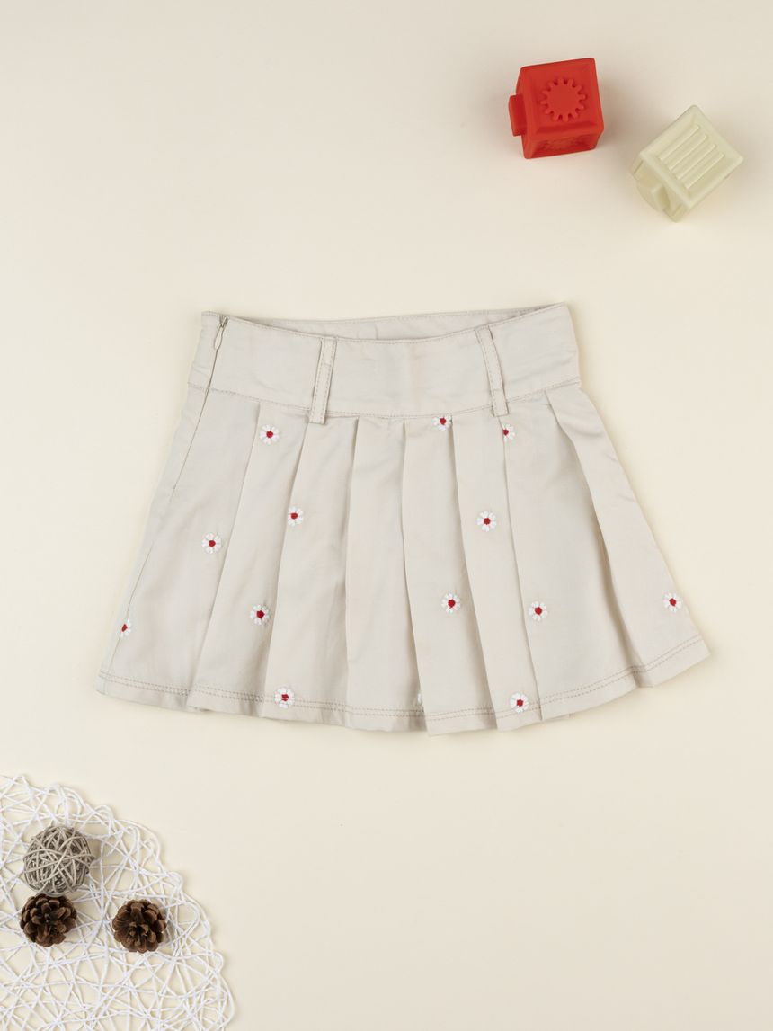Gonna bimba beige pliesset con ricami