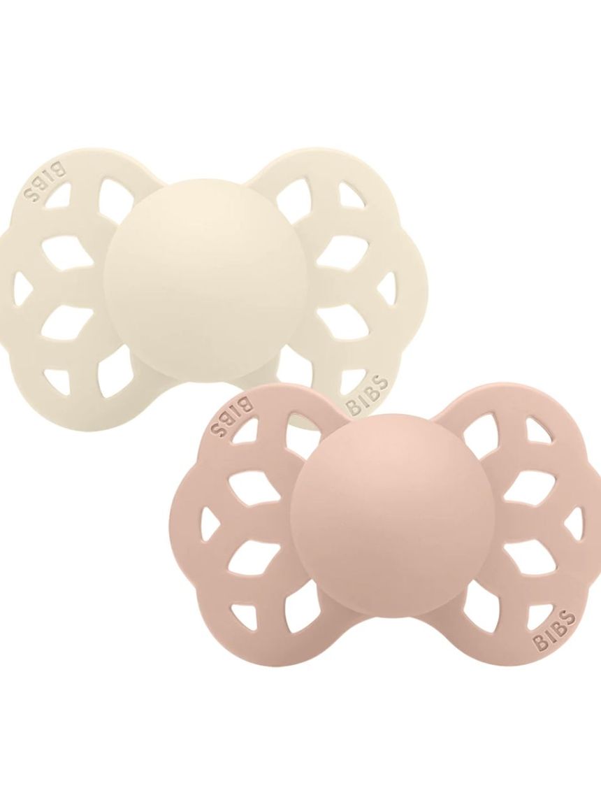 Set 2 ciucci tettarella simmetrica in silicone 6/18 mesi - colore avorio/rosa cipria - bibs