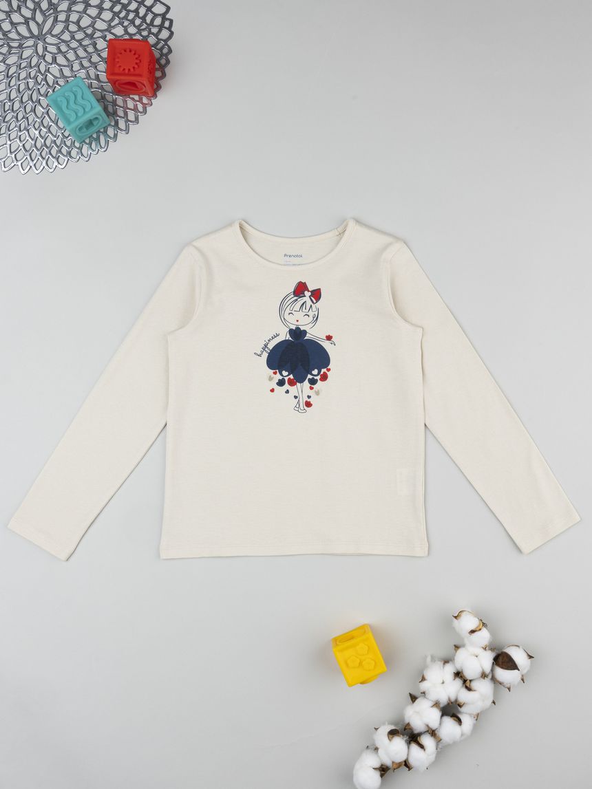 T-shirt bimba beige stampata