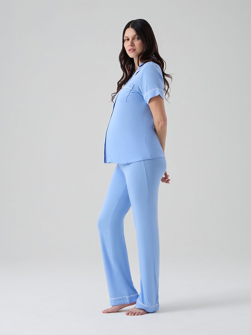 Pigiama due pezzi premaman azzurro con taschino