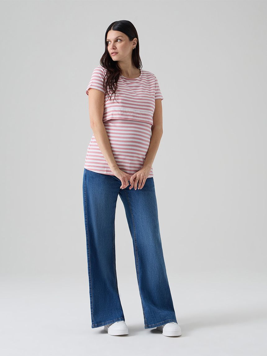 T-shirt  allattamento righe bianco/rosa