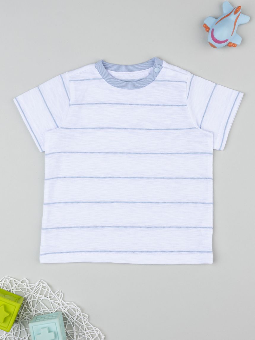 T-shirt bimbo bianca rigata bianco/azzurro