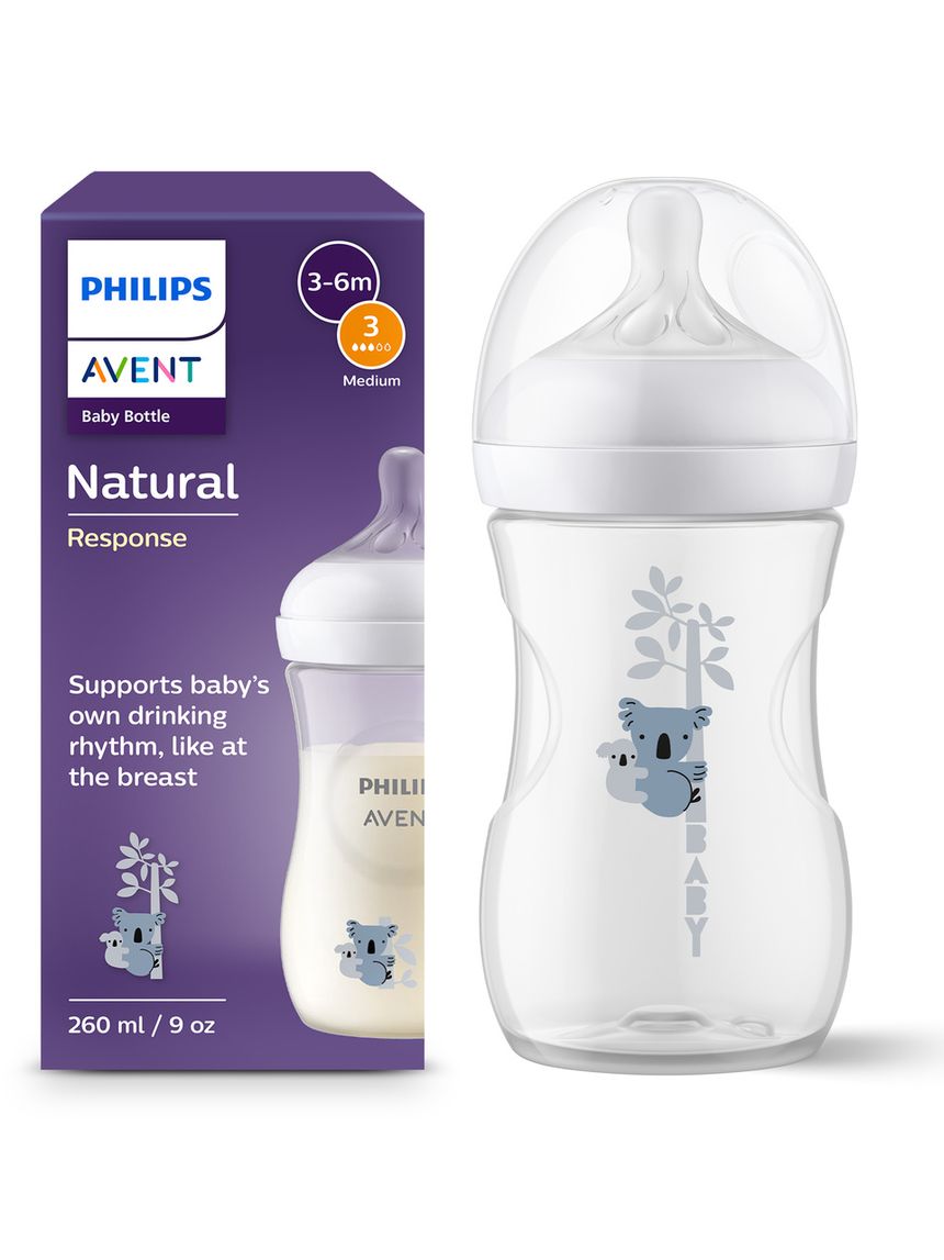 Biberon natural response deco koala 260 ml, con tettarella flusso 3 (medio). età consigliata: 3-6m. biberon 1 pz: scy903/67 - philips avent