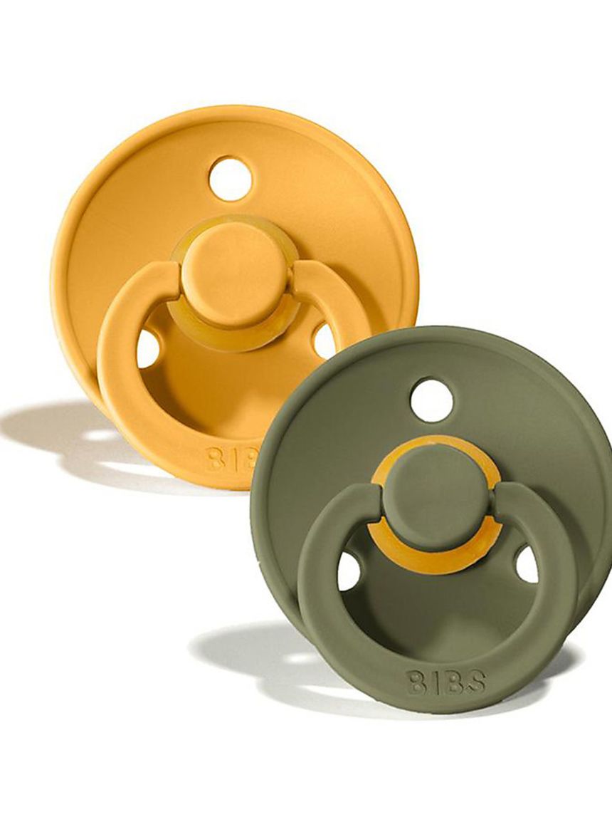 Set 2 ciucci colour tettarella tonda in gomma naturale 6/18 mesi - colore miele/oliva - bibs