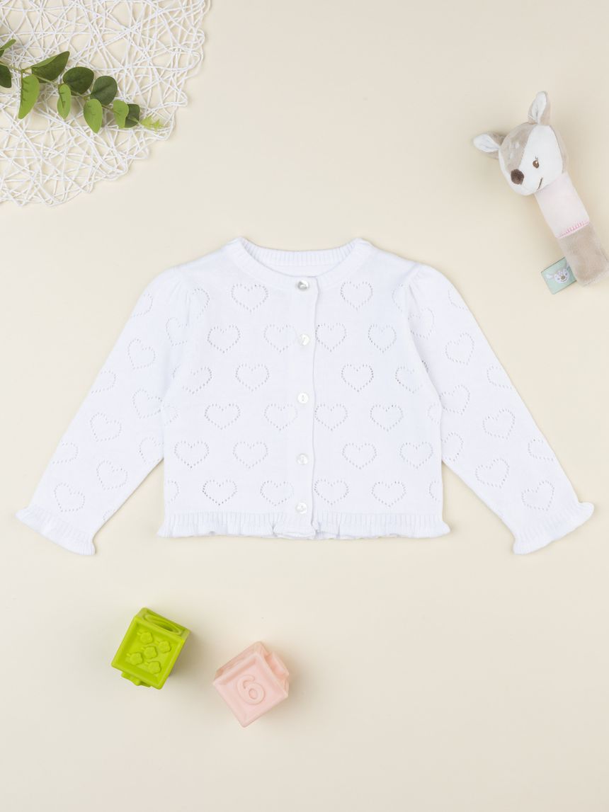 Cardigan bimba bianco traforato