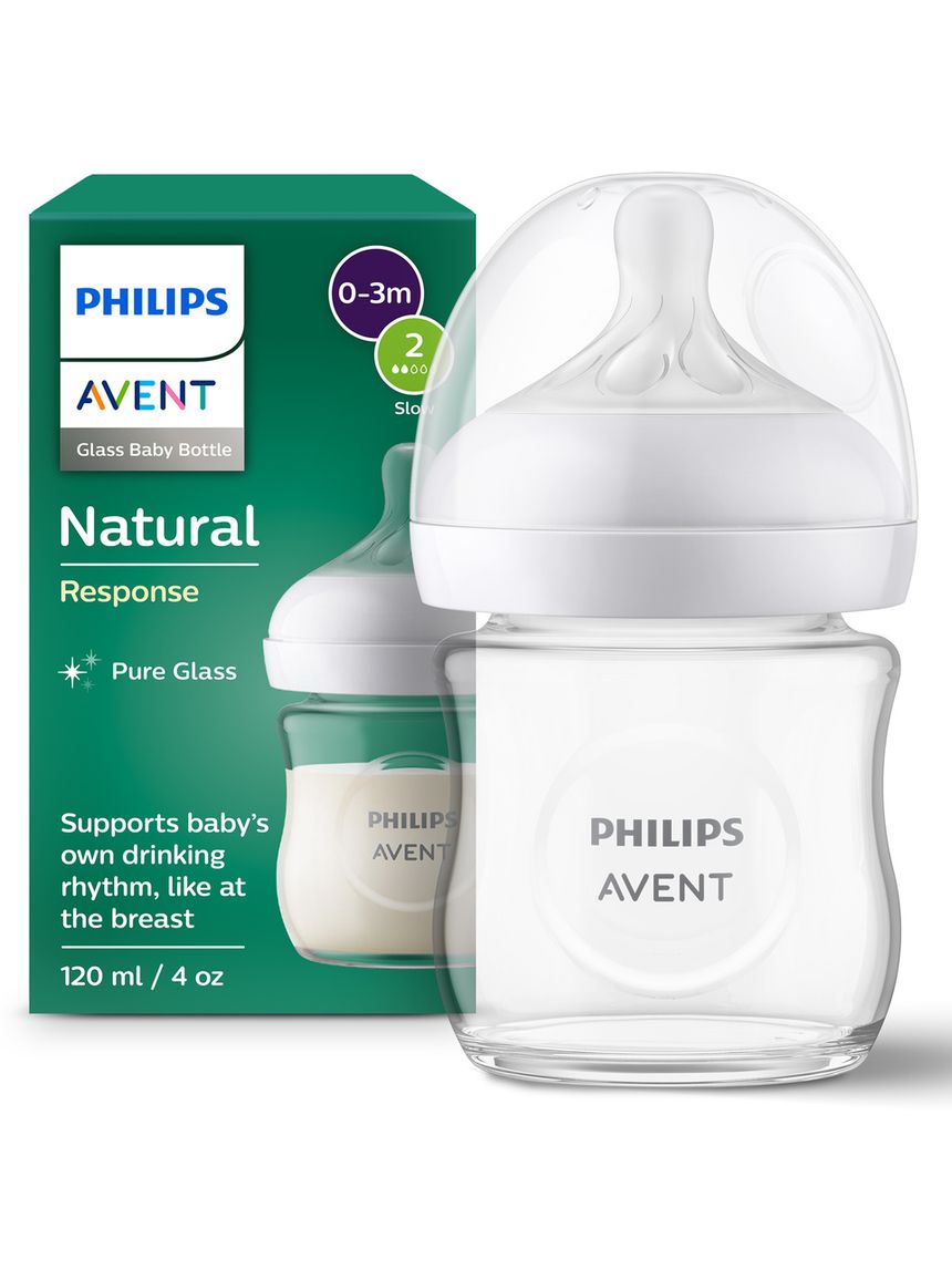 Biberon natural response in vetro 120 ml, con tettarella flusso 2 (lento). età consigliata: 0-3m. biberon 1 pz: scy930/01 - philips avent