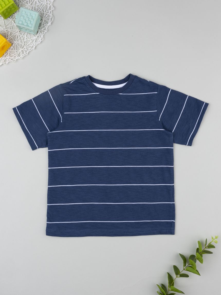 T-shirt bambino blu rigata