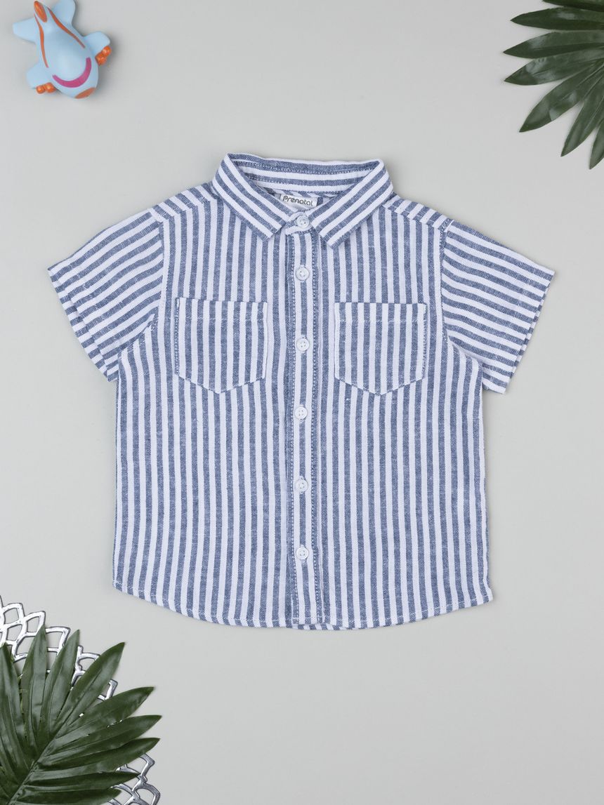 Camicia bimbo lino bianco/blu