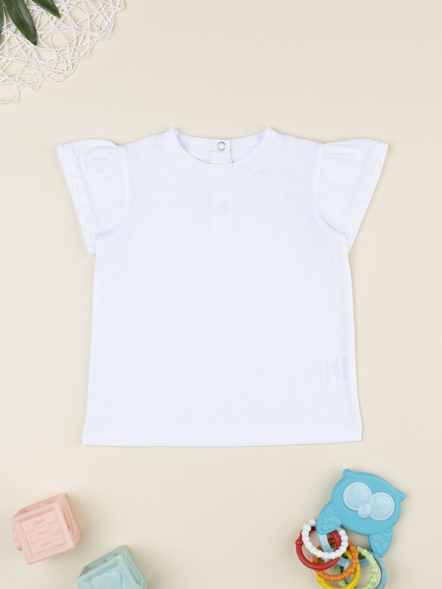 T-shirt bianca bambina maniche aletta
