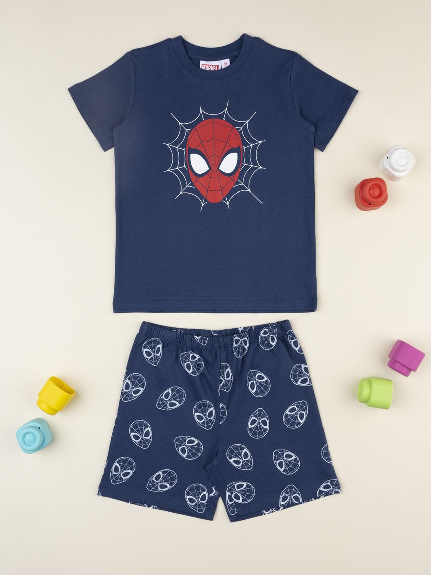 Pigiama bimbo spiderman corto blu