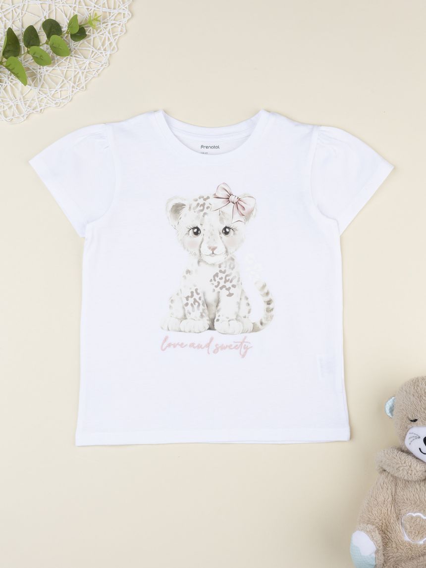 T-shirt bimba bianca stampa tigre