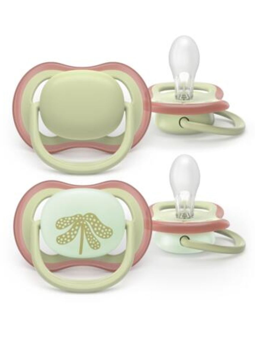 Succhietti ultra air day&night 6-18m pastello verde e foglia, a base vegetale - set da 2 ciucci - philips avent