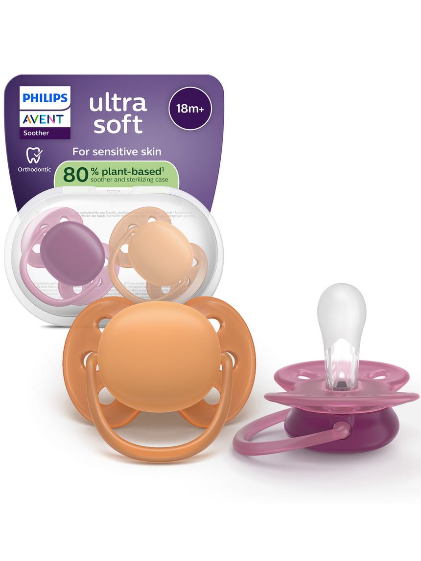 Succhietti ultra soft 18m+ pastello viola e marrone, a base vegetale - set da 2 ciucci - philips avent