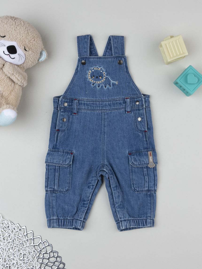 Salopette denim neonato leoncino