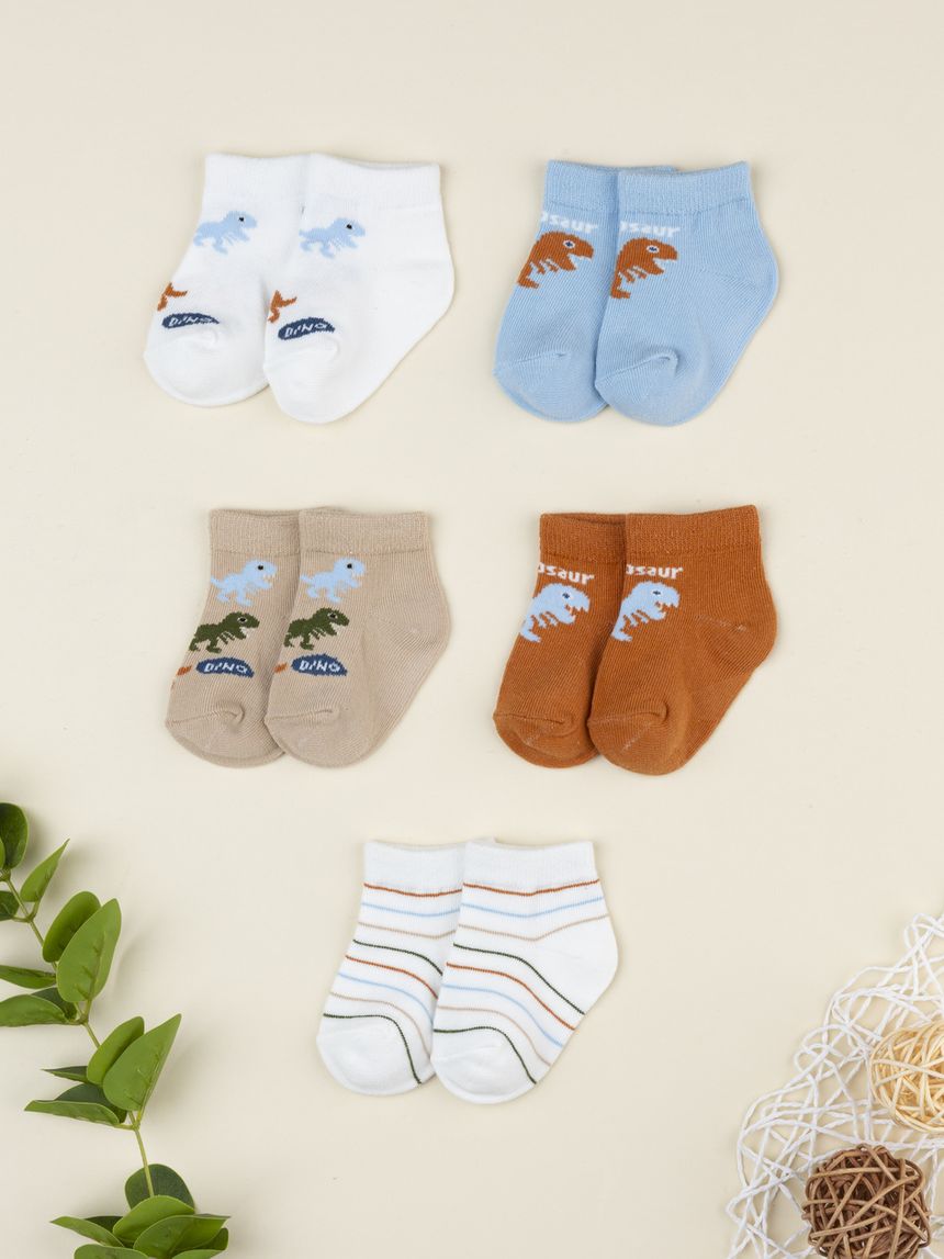 Pack 5 calze bimbo vari colori dinosauri