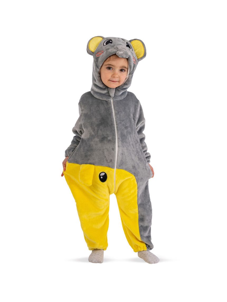 Tutina elefante in pile con cappuccio in busta con gancio