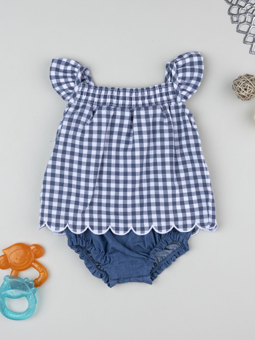 Pagliaccetto vichy neonata bianco/blu