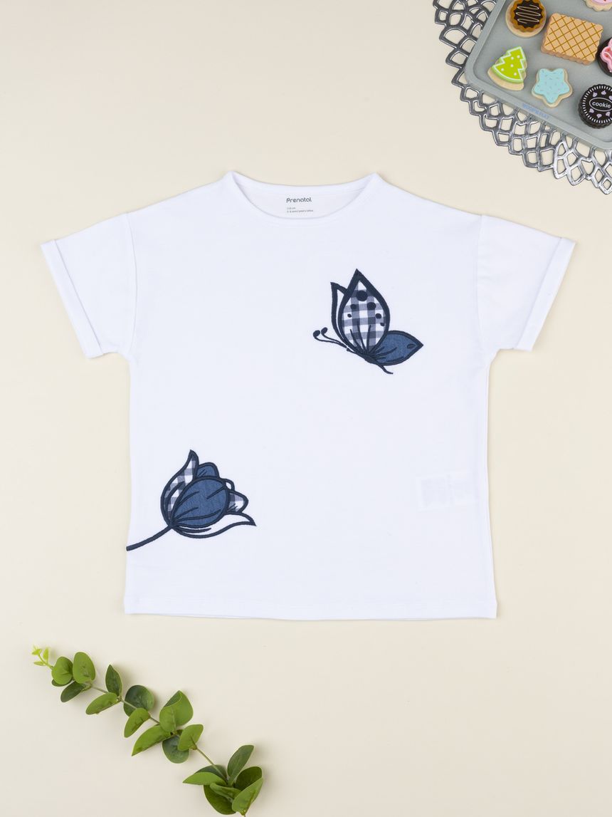 T-shirt bambina bianca/blu