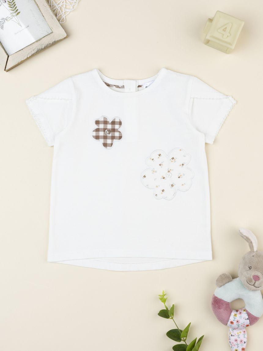 T-shirt bimba panna dettagli vichy