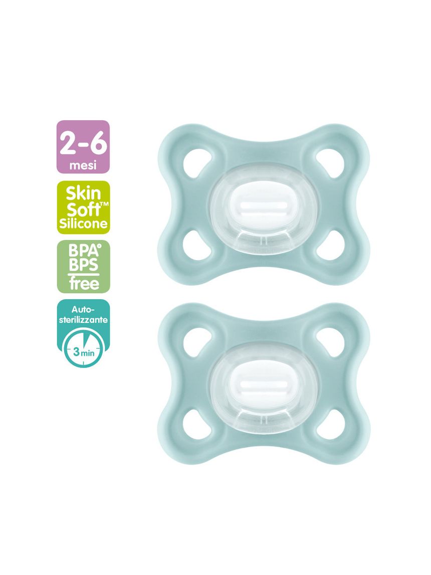 Succhietto comfort 3-12 mesi (set da 2), 100% silicone, con porta ciuccio sterilizzatore, neutro - mam
