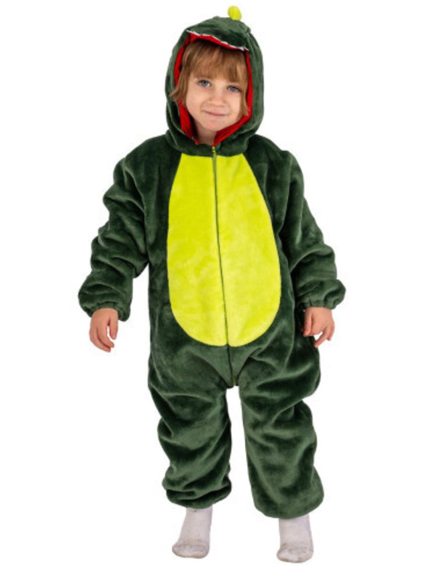 Tutina dinosauro in pile con cappuccio in busta con gancio