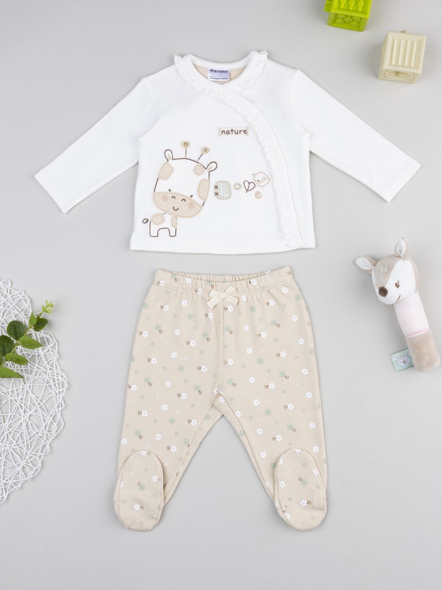 Completo bimba beige t-shirt e ghette nature
