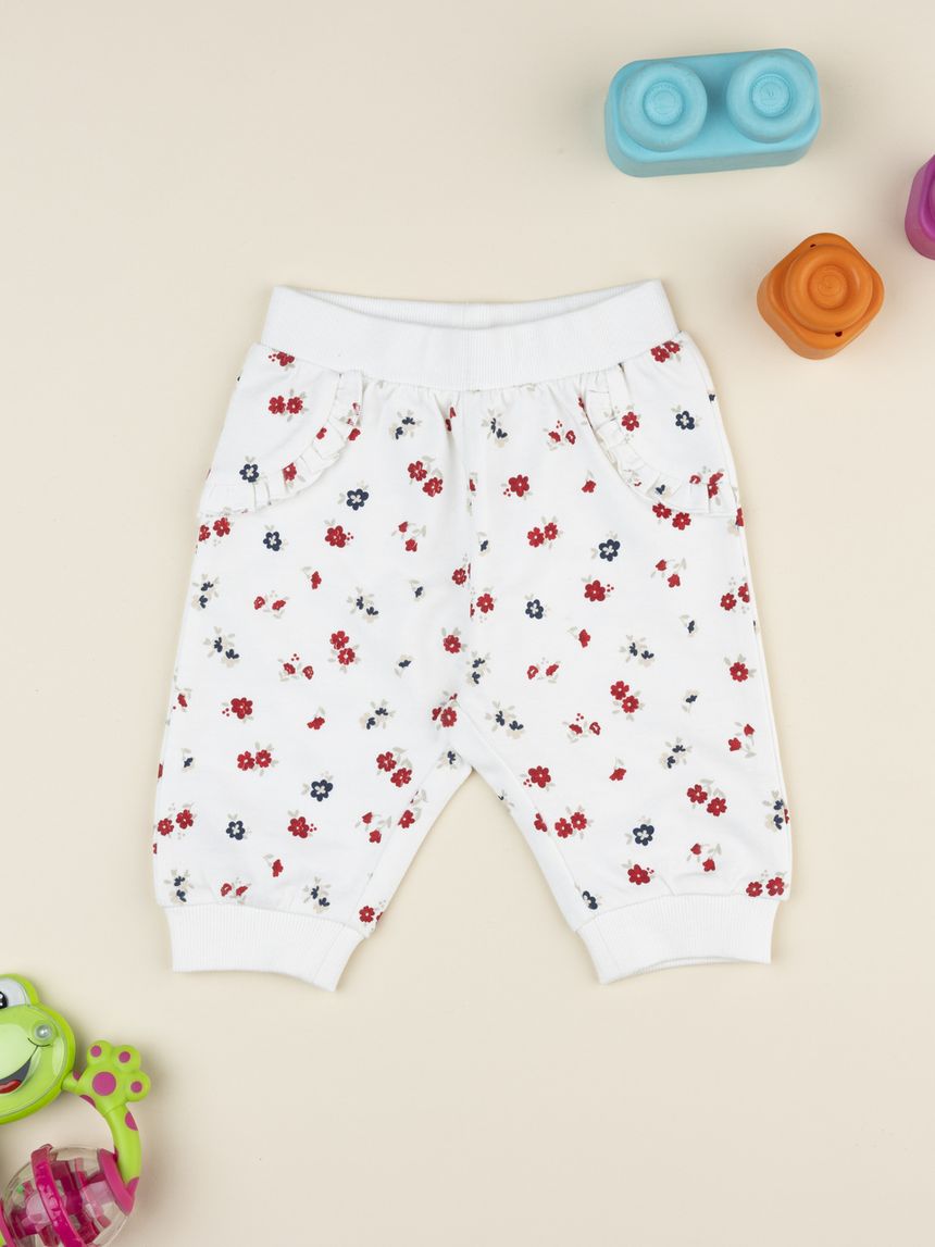 Pantalone bimba bianco stampa fiori